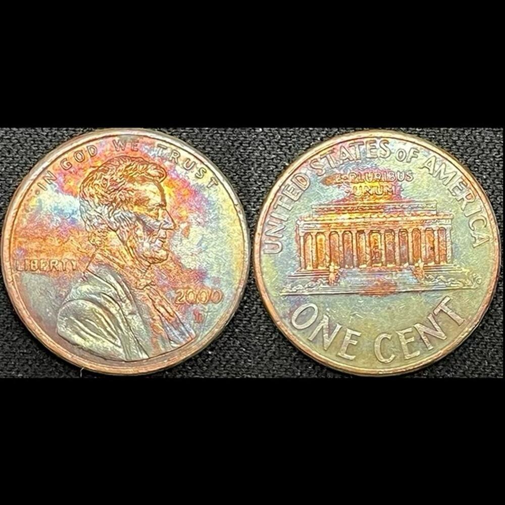 Lincoln One Cent 2000-D Synthesized Rainbow Toning Handmade Dyed Coin #13